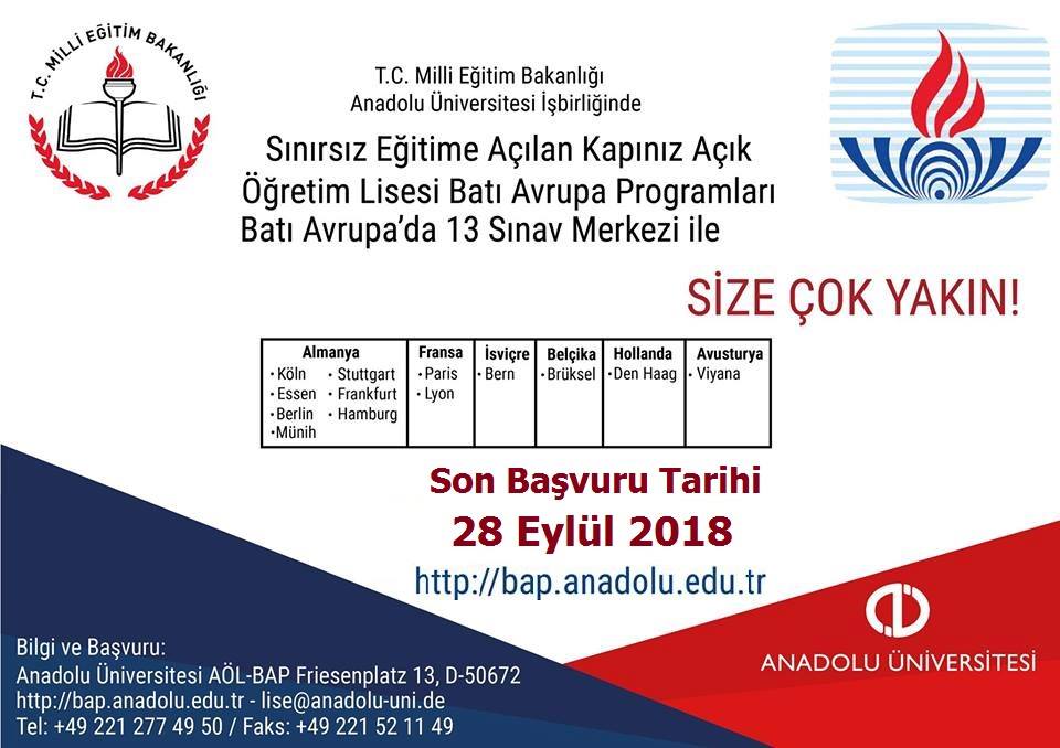  AÖO ve AÖL-BAP Başvuru Tarihleri Uzatıldı: 28 Eylül 2018 Son Gün